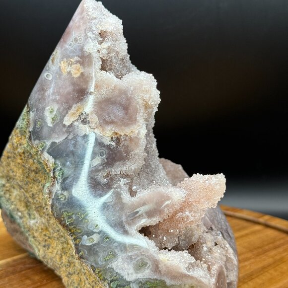 Pink Amethyst Sugar Druzy Free Form Specimen Crystal 1232g Moss Agate Geode - Picture 11 of 14
